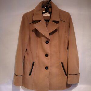 Faded Glory Ladies Size Medium (8-10) Flocked Tan Coat with Faux Leather Accents
